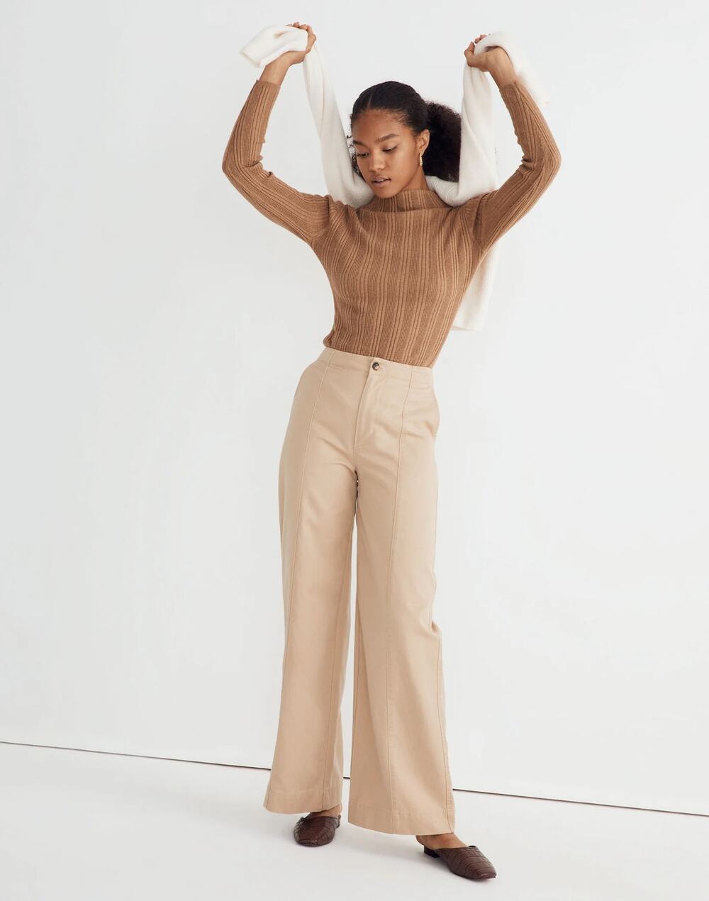 Madewell Seamed Wide-Leg Pants Tan 4
